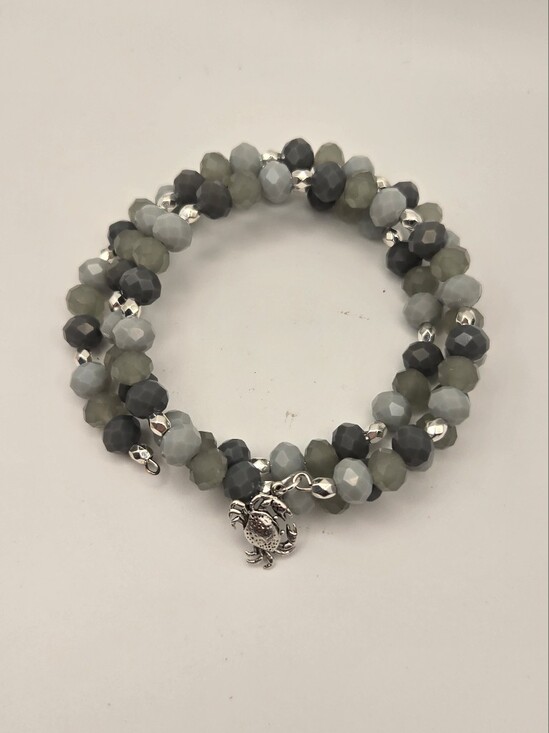 Erins Lovely Creations Jewelry - Faceted Gray Multi-Strand Wrap Bracelet with Silver Crab Charm
